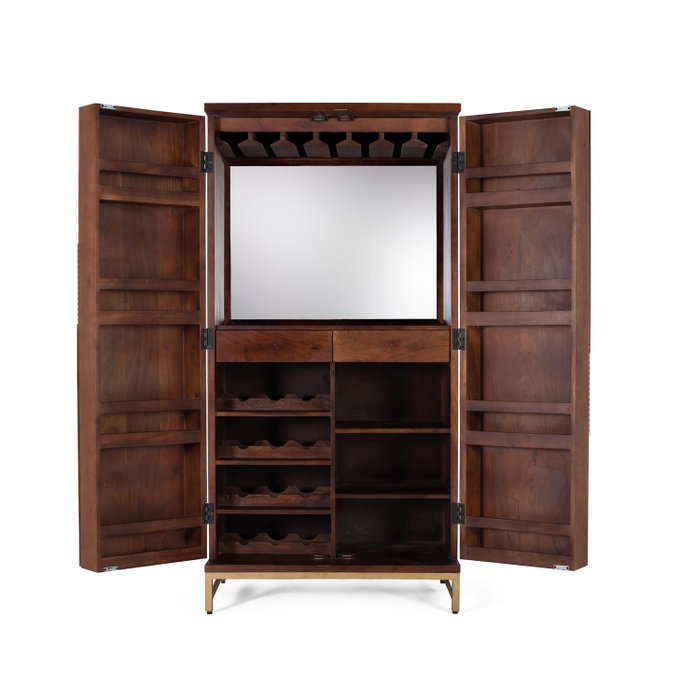 GINER Y COLOMER Mueble bar de 2 puertas en madera de mango y metal color Cerezo